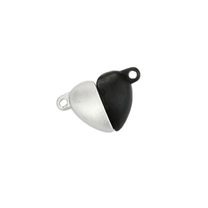 Detail of heart-shaped magnetic clasp in black and silver alloy for DIY jewelry