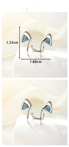 Detail showing dimensions of kitten ear cuff with blue zircon, 1.53cm height