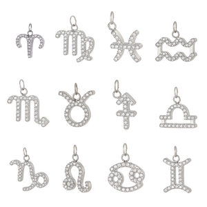 Silver zodiac pendant set with sparkling zircon crystals in 3x4 grid arrangement