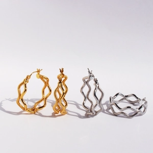 Brass Double Layer Wave Hoop Earrings For Women Snake Texture Large Circle Earrings Personality Gold Silver Tone Jewelry