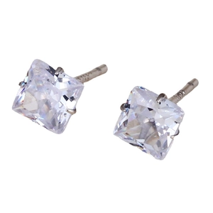 Minimalist S925 sterling silver square stud earrings with clear four-claw zircon stones