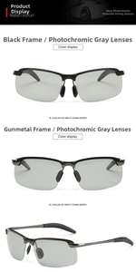 Detail view of semi-rimless polarized driving sunglasses with black and gunmetal alloy frames