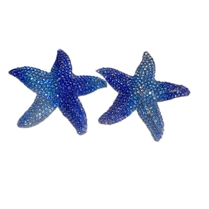 Elegant blue gradient starfish stud earrings with sparkling crystals and silver needles