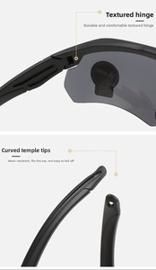 Detail view of durable matte hinges and curved anti-slip temples on tactical eyewear
