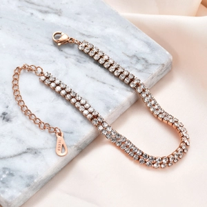 6mm rose gold stainless steel bracelet with double row diamonds and 18KGP tag
