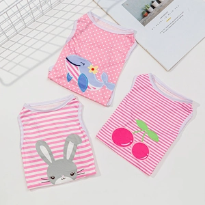 Three-pack cute cartoon print puppy vests in pink and white for small dogs and cats