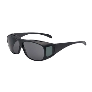 Matte black cycling sunglasses with gray lenses and side windows for driving and fishing