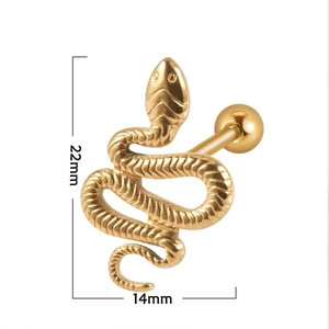 Gold stainless steel snake tongue ring piercing jewelry with 22mm length and 14mm width
