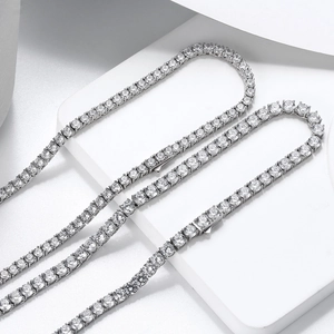Classic 4mm S925 sterling silver tennis chain necklace with white round cut zircons