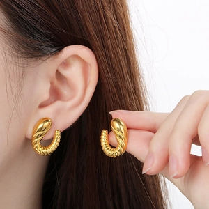 Irregular spiral croissant earrings in 18K gold plated stainless steel for women