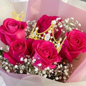 Golden alloy crown set with clear rhinestones for flower arrangements and cake toppers