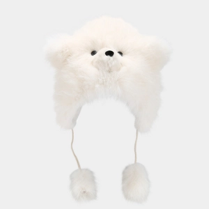 Chapeau trappeur ours polaire en peluche blanche avec oreilles et cache-oreilles chauds