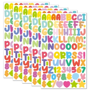 Detailed set of 0.5-inch cartoon alphabet and number stickers in vibrant various colors