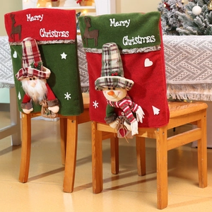 Christmas Chair Back Covers Felt Cloth 3D Santa Snowman Gnome Reindeer For Dining Room Kitchen Party Festive Decor