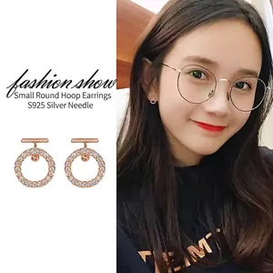 Sparkling S925 silver needle hoop earrings with pavé crystals for women's fashion