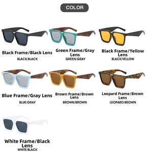 Multiple color options of square frame sunglasses displayed in a clean grid layout