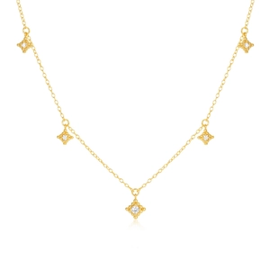 S925 silver gold-plated necklace with five shimmering square diamond-set pendants
