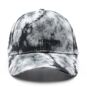 Vintage tie-dye baseball cap with black and white ink texture and curved brim
