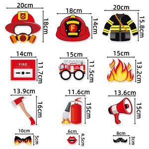 12-piece fire truck birthday party photo props with firefighter mask and helmet measurements