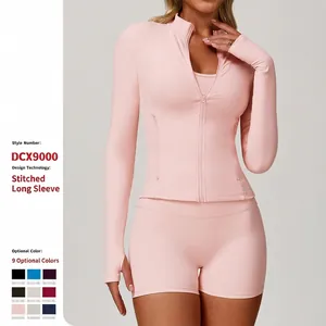 Women's Quick Dry Zipper Long Sleeve Yoga Jacket Slim Fit Running Athletic Sports Top Brushed Nylon Spandex