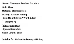 Specifications of Nicaragua map pendant necklace in gold and steel finish stainless steel