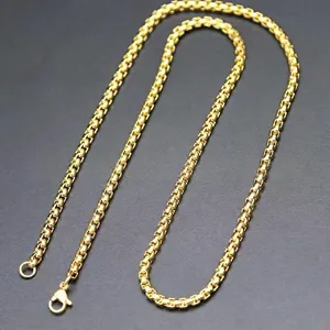 Collier chaîne box en acier inoxydable 304 doré poli avec fermoir mousqueton sûr