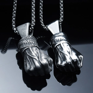 Fist Pendant Necklace For Men Stainless Steel Titanium Hip Hop Punk Muscle Hand Street Style Jewelry Gift
