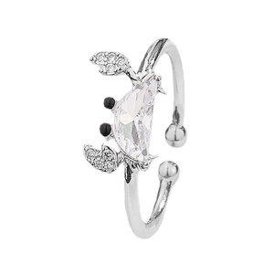 Unique silver crab ring with sparkling cubic zirconia and adjustable open band design