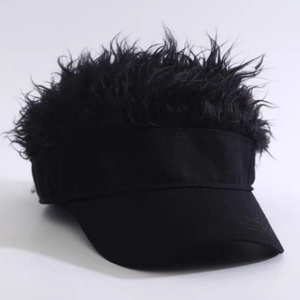 Funny black visor hat with synthetic hair wig for hip-hop and outdoor costume parties