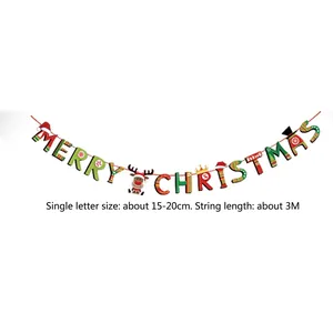 Close-up of Merry Christmas paper banner with cartoon reindeer and 3-meter hanging rope