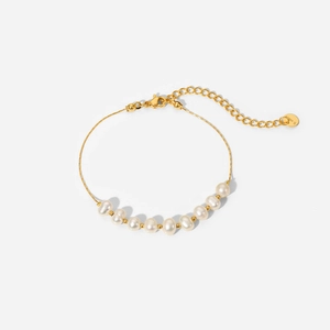 18k gold plated stainless steel pearl bracelet with natural freshwater pearls for women