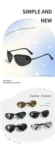 Λεπτομερής όψη των γυαλιών ηλίου Y2K tech-style σε διάφορα μεταλλικά χρώματα και σχέδια