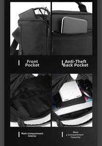 Détail montrant le design compartimenté et le tissu résistant à l'eau du sac business