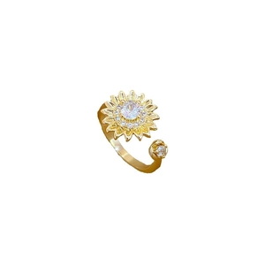 Minimalist sunflower open ring in gold finish with sparkling zircon stones for women