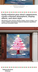 Detail von rosa Weihnachtsbaum-Fensteraufkleber mit goldenem Stern auf Glasfront