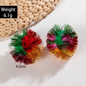 Bunte Glitzer Pompon Weihnachtsohrringe für Damen mit rot-grünen und goldenen Lametta-Kugeln