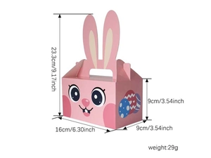 Detailed size chart for pink Easter bunny gift box showing 23.3cm height and dimensions