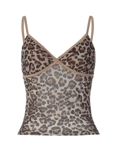 Women's trendy leopard print camisole with sexy V-neck and thin spaghetti straps