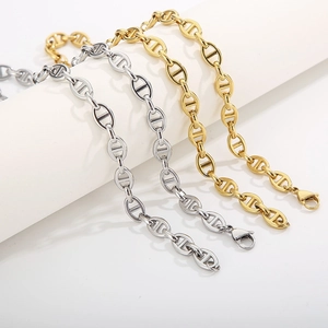 Stainless Steel Pig Nose Chain Necklace Bracelet Unisex Minimalist Anchor Marine Link Jewelry Punk Fashion Hip Hop