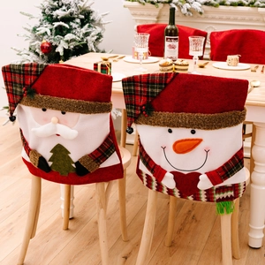 Christmas chair covers set with 3D Santa and Snowman designs for festive home dining decor