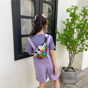 Rainbow sequin unicorn belt bag for girls with 3D ears and adjustable black strap