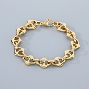 Golden titanium steel bracelet featuring geometric links and polished rhodium finish