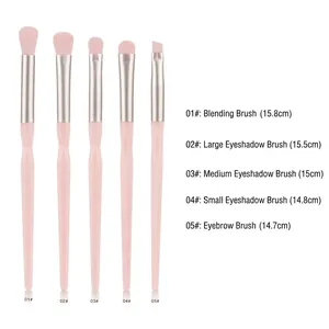 5-piece pink eye makeup brush set with diamond texture handles and soft pink bristles