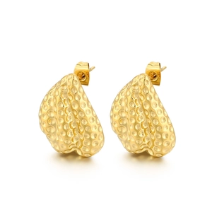 Irregular gold heart earrings with hammered texture minimalist stainless steel jewelry