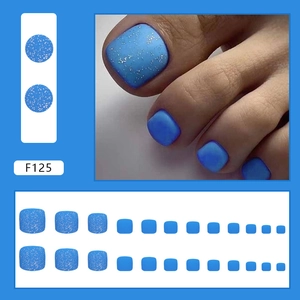 Morandi light blue glitter press-on toenails set in matte finish style F125