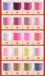 Selection of No.72 colorful jewelry cords for DIY braiding, from violet to gold coffee