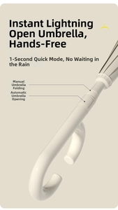 Close-up of cream-colored curved handle with one-second automatic opening mechanism