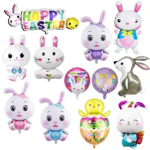 Easter foil balloons set featuring colorful bunnies, chicks and Happy Easter egg designs
