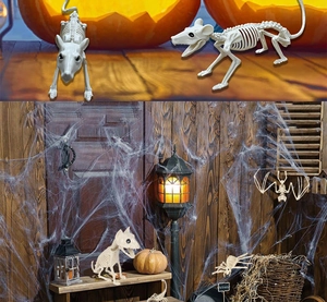 Detailed macro view of realistic plastic animal skeletons for Halloween decor displays