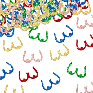 Sparkly boob-shaped party confetti in vibrant assorted colors on a clean white background